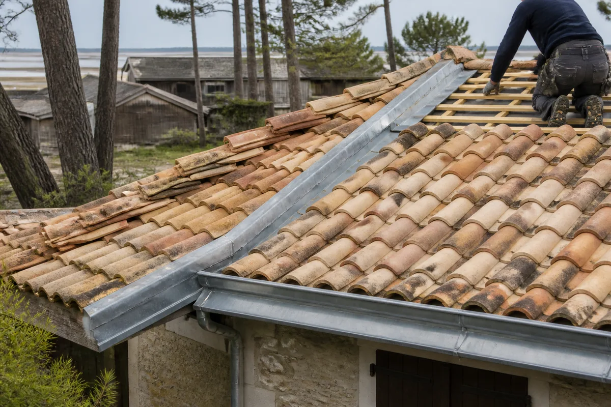 Toiture en tuile canal remaniée sur une maison ancienne de La Teste-de-Buch
